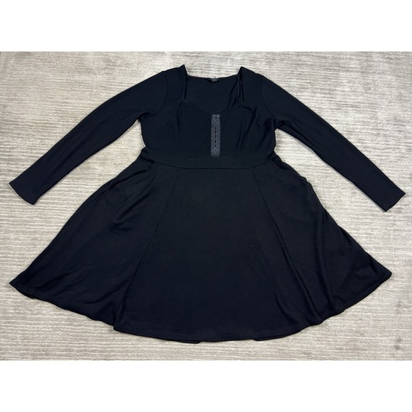torrid Dresses & Skirts - Torrid Dress Womens 00 Black Long Sleeve Mini Waffle Knit Polyester Blend Pocket
